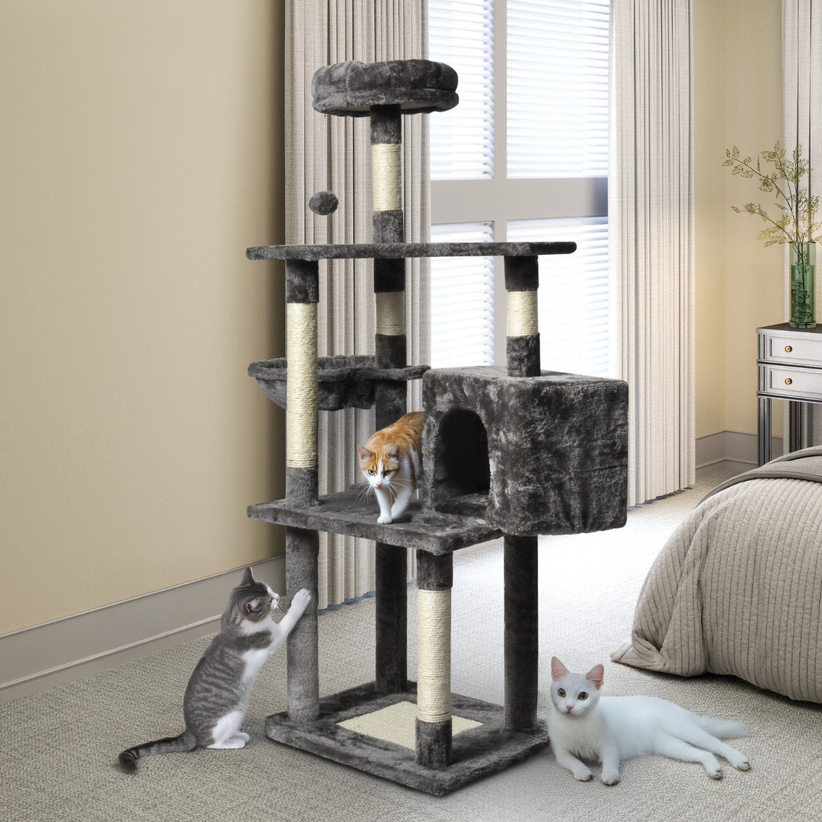 Large Cat Tree Tower Condo with Scratching Post and Bed - Grey - Pet Care > Cat Supplies > Cat Scratching Posts - Rivercity House & Home Co. (ABN 18 642 972 209) - Affordable Modern Furniture Australia