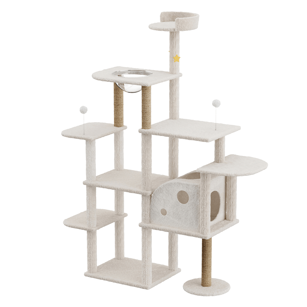 Large Cat Tree Tower with Scratcher Condo House 172cm - Beige - Rivercity House & Home Co. (ABN 18 642 972 209) - Affordable Modern Furniture Australia