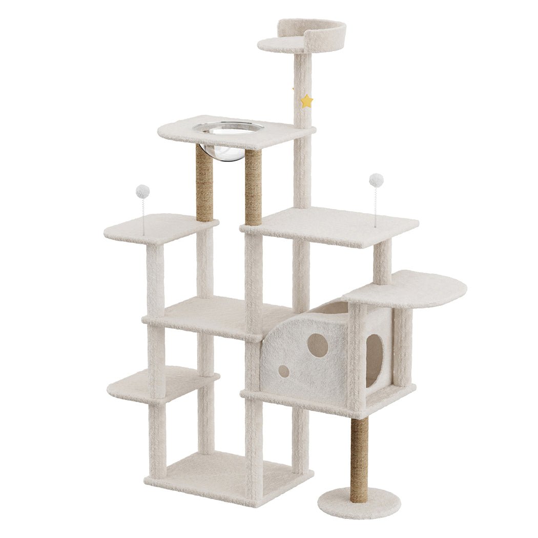 Large Cat Tree Tower with Scratcher Condo House 172cm - Beige - Rivercity House & Home Co. (ABN 18 642 972 209) - Affordable Modern Furniture Australia