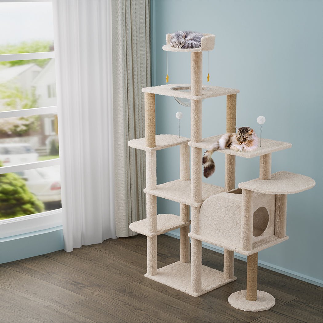 Large Cat Tree Tower with Scratcher Condo House 172cm - Beige - Rivercity House & Home Co. (ABN 18 642 972 209) - Affordable Modern Furniture Australia