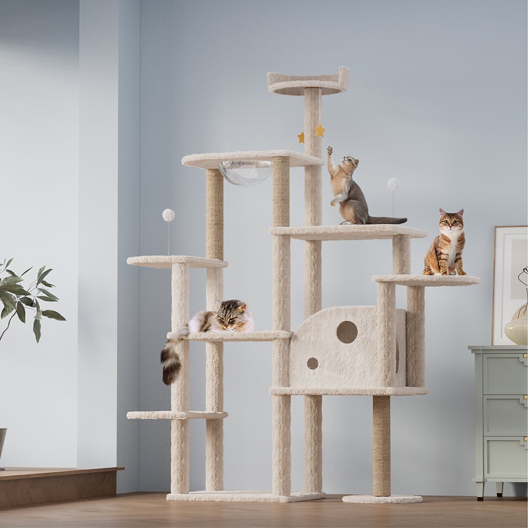 Large Cat Tree Tower with Scratcher Condo House 172cm - Beige - Rivercity House & Home Co. (ABN 18 642 972 209) - Affordable Modern Furniture Australia
