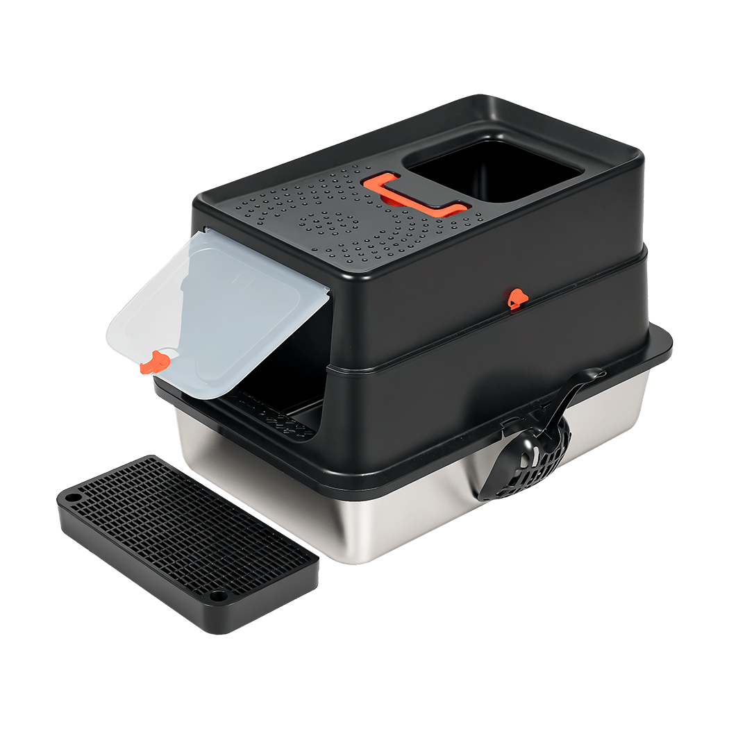 Large Enclosed Stainless Steel Cat Litter Box - Black - Rivercity House & Home Co. (ABN 18 642 972 209) - Affordable Modern Furniture Australia