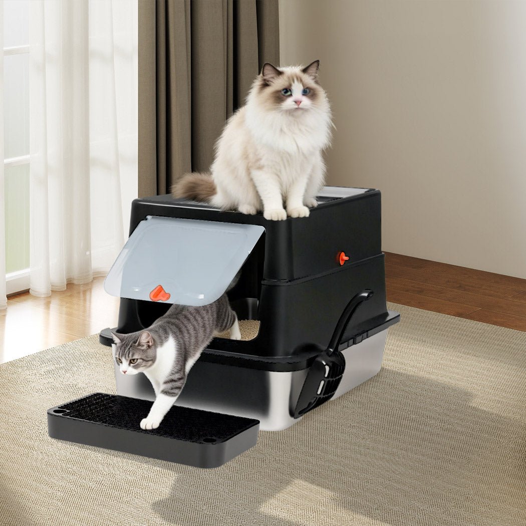 Large Enclosed Stainless Steel Cat Litter Box - Black - Rivercity House & Home Co. (ABN 18 642 972 209) - Affordable Modern Furniture Australia