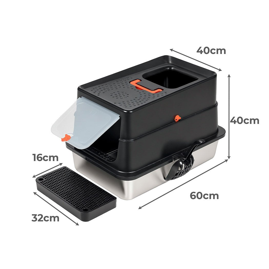 Large Enclosed Stainless Steel Cat Litter Box - Black - Rivercity House & Home Co. (ABN 18 642 972 209) - Affordable Modern Furniture Australia
