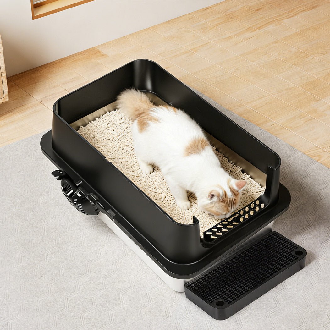 Large Enclosed Stainless Steel Cat Litter Box - Black - Rivercity House & Home Co. (ABN 18 642 972 209) - Affordable Modern Furniture Australia