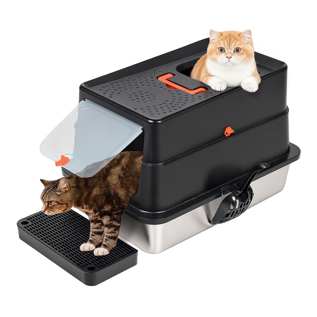 Large Enclosed Stainless Steel Cat Litter Box - Black - Rivercity House & Home Co. (ABN 18 642 972 209) - Affordable Modern Furniture Australia