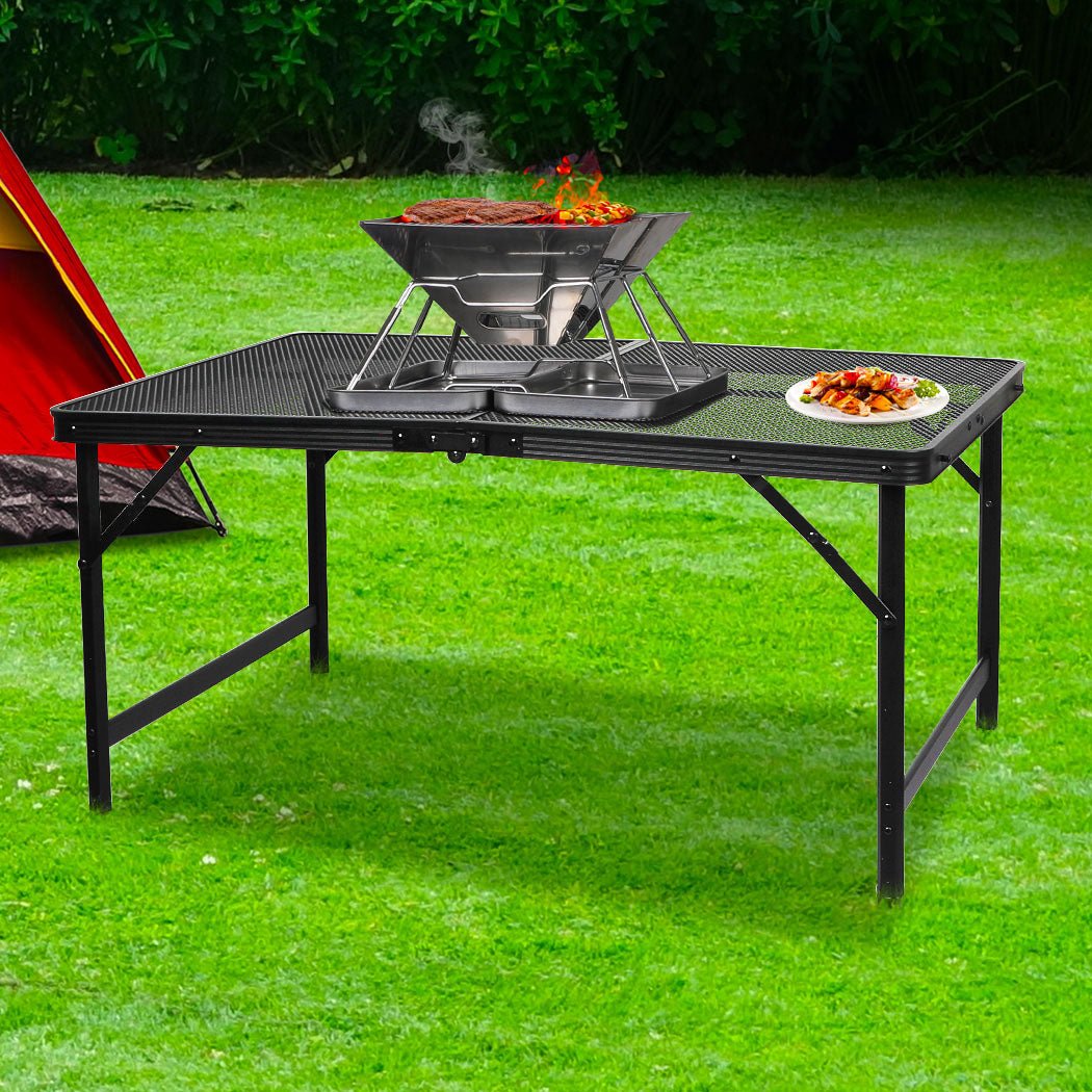 Large Foldable BBQ Grill Camping Table with Carry Handle - Black - Rivercity House & Home Co. (ABN 18 642 972 209) - Affordable Modern Furniture Australia