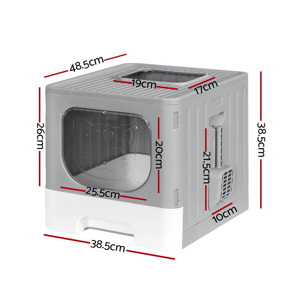 Large Foldable Enclosed Hooded Cat Litter Box with Scoop - Grey - Pet Care > Cat Supplies > Cat Litter - Rivercity House & Home Co. (ABN 18 642 972 209) - Affordable Modern Furniture Australia