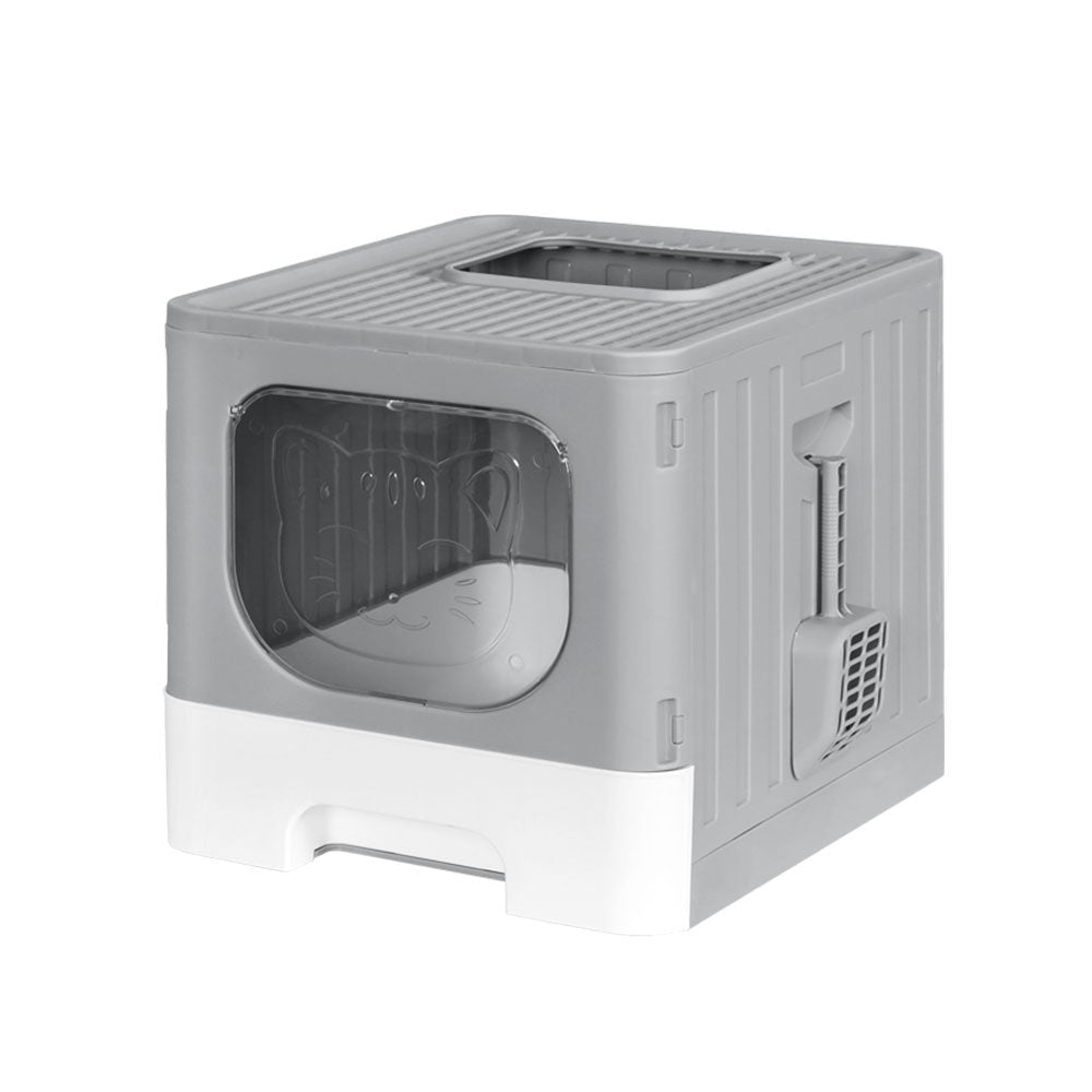 Large Foldable Enclosed Hooded Cat Litter Box with Scoop - Grey - Pet Care > Cat Supplies > Cat Litter - Rivercity House & Home Co. (ABN 18 642 972 209) - Affordable Modern Furniture Australia