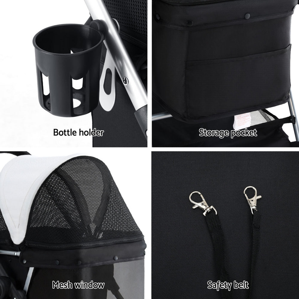 Large Foldable Pet Stroller Pram Dog Cat Carrier Cage with 4 Wheels - Black and White - Pet Care > Cat Supplies > Cat Carriers & Crates - Rivercity House & Home Co. (ABN 18 642 972 209) - Affordable Modern Furniture Australia