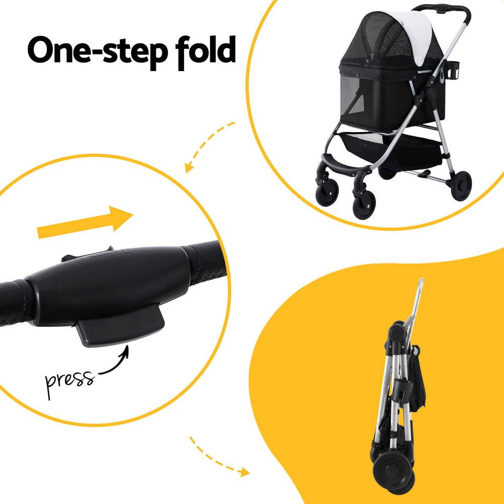 Large Foldable Pet Stroller Pram Dog Cat Carrier Cage with 4 Wheels - Black and White - Pet Care > Cat Supplies > Cat Carriers & Crates - Rivercity House & Home Co. (ABN 18 642 972 209) - Affordable Modern Furniture Australia