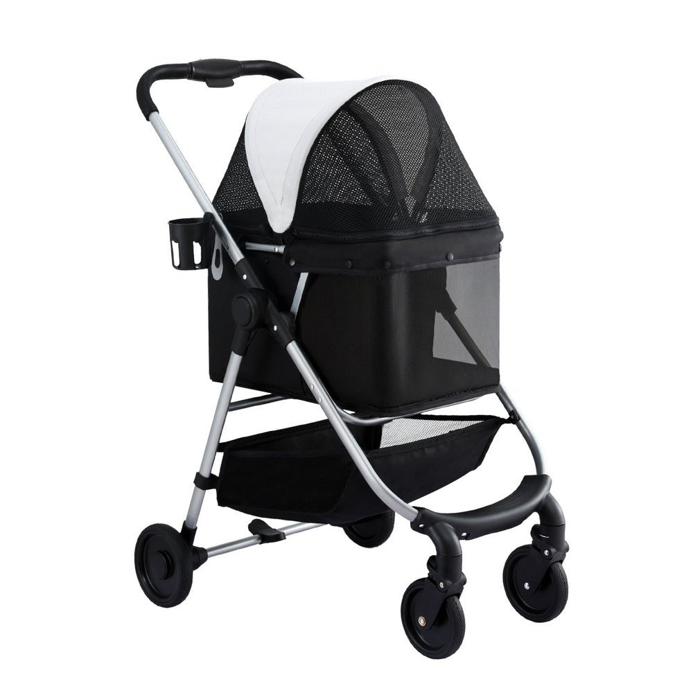 Large Foldable Pet Stroller Pram Dog Cat Carrier Cage with 4 Wheels - Black and White - Pet Care > Cat Supplies > Cat Carriers & Crates - Rivercity House & Home Co. (ABN 18 642 972 209) - Affordable Modern Furniture Australia