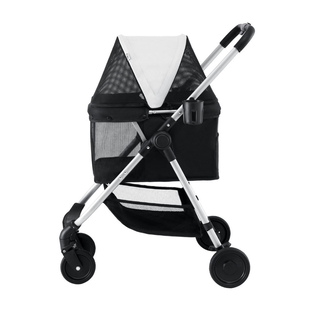 Large Foldable Pet Stroller Pram Dog Cat Carrier Cage with 4 Wheels - Black and White - Pet Care > Cat Supplies > Cat Carriers & Crates - Rivercity House & Home Co. (ABN 18 642 972 209) - Affordable Modern Furniture Australia