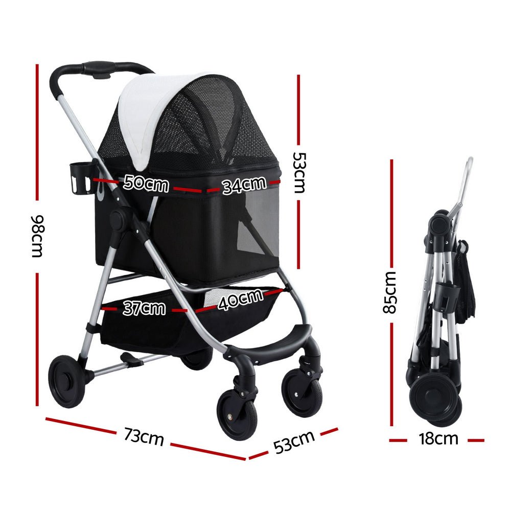 Large Foldable Pet Stroller Pram Dog Cat Carrier Cage with 4 Wheels - Black and White - Pet Care > Cat Supplies > Cat Carriers & Crates - Rivercity House & Home Co. (ABN 18 642 972 209) - Affordable Modern Furniture Australia