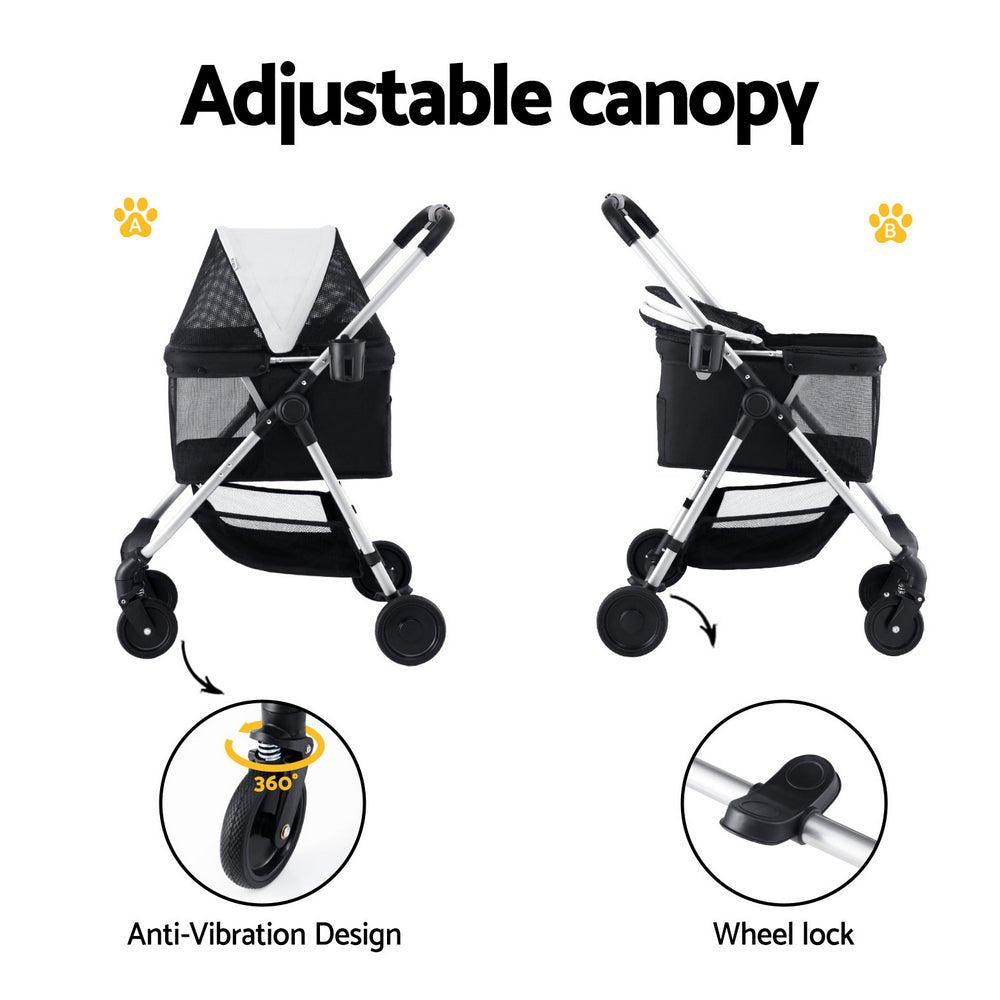 Large Foldable Pet Stroller Pram Dog Cat Carrier Cage with 4 Wheels - Black and White - Pet Care > Cat Supplies > Cat Carriers & Crates - Rivercity House & Home Co. (ABN 18 642 972 209) - Affordable Modern Furniture Australia