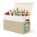 Large Foldable Toy Storage Box with Lid and Organiser - Beige Linen