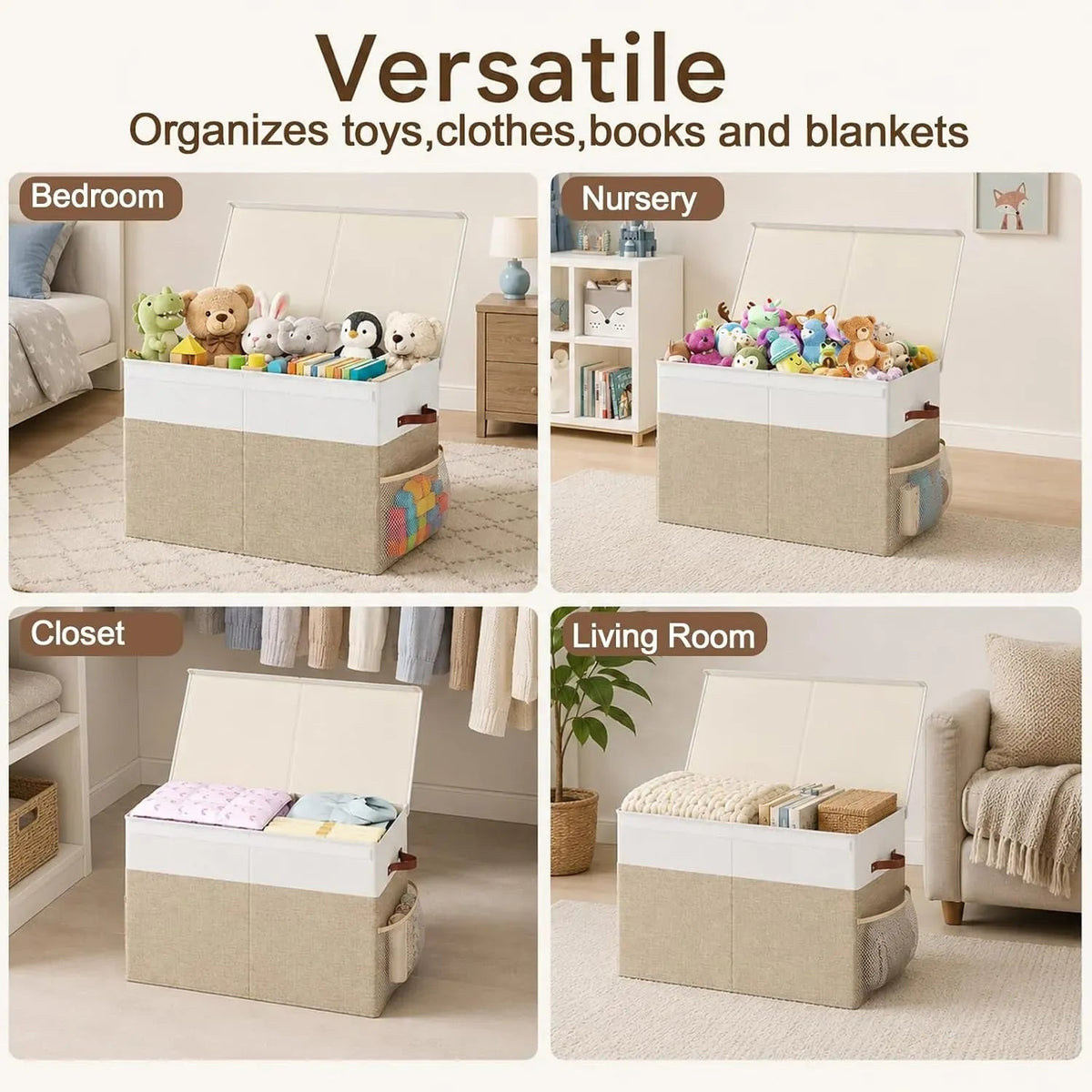 Large Foldable Toy Storage Box with Lid and Organiser - Beige Linen - Home & Garden > Storage > Clothing & Wardrobe Storage - Rivercity House & Home Co. (ABN 18 642 972 209) - Affordable Modern Furniture Australia