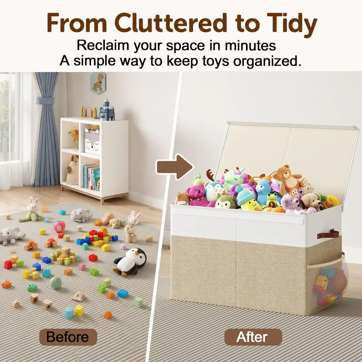 Large Foldable Toy Storage Box with Lid and Organiser - Beige Linen - Home & Garden > Storage > Clothing & Wardrobe Storage - Rivercity House & Home Co. (ABN 18 642 972 209) - Affordable Modern Furniture Australia