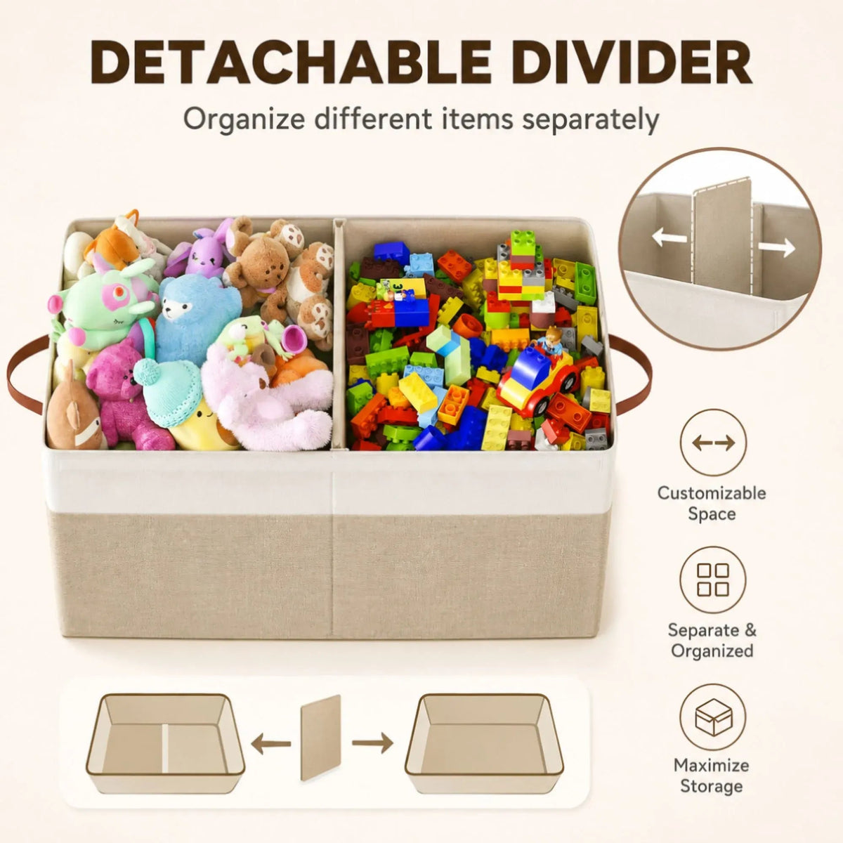 Large Foldable Toy Storage Box with Lid and Organiser - Beige Linen - Home & Garden > Storage > Clothing & Wardrobe Storage - Rivercity House & Home Co. (ABN 18 642 972 209) - Affordable Modern Furniture Australia