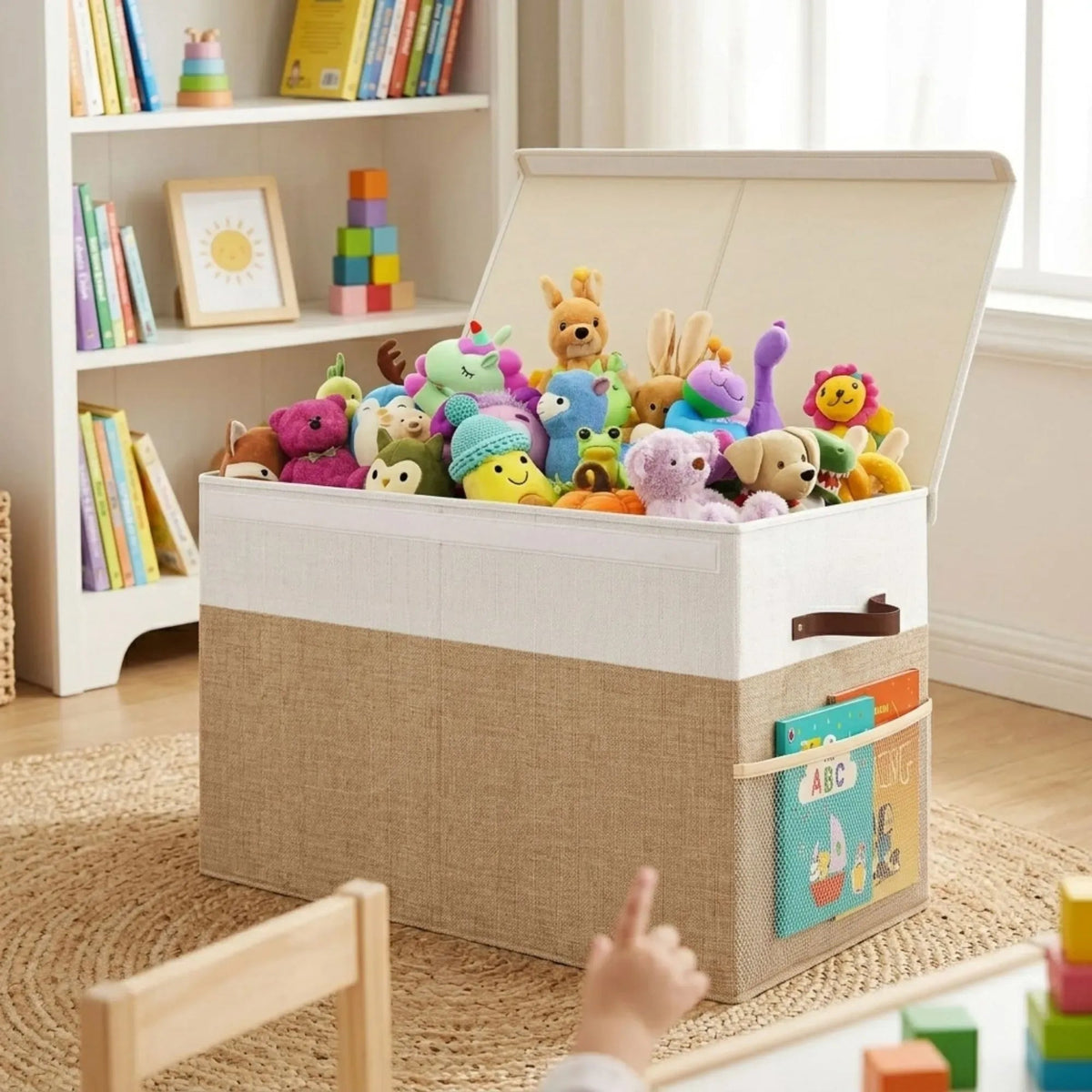 Large Foldable Toy Storage Box with Lid and Organiser - Beige Linen - Home & Garden > Storage > Clothing & Wardrobe Storage - Rivercity House & Home Co. (ABN 18 642 972 209) - Affordable Modern Furniture Australia