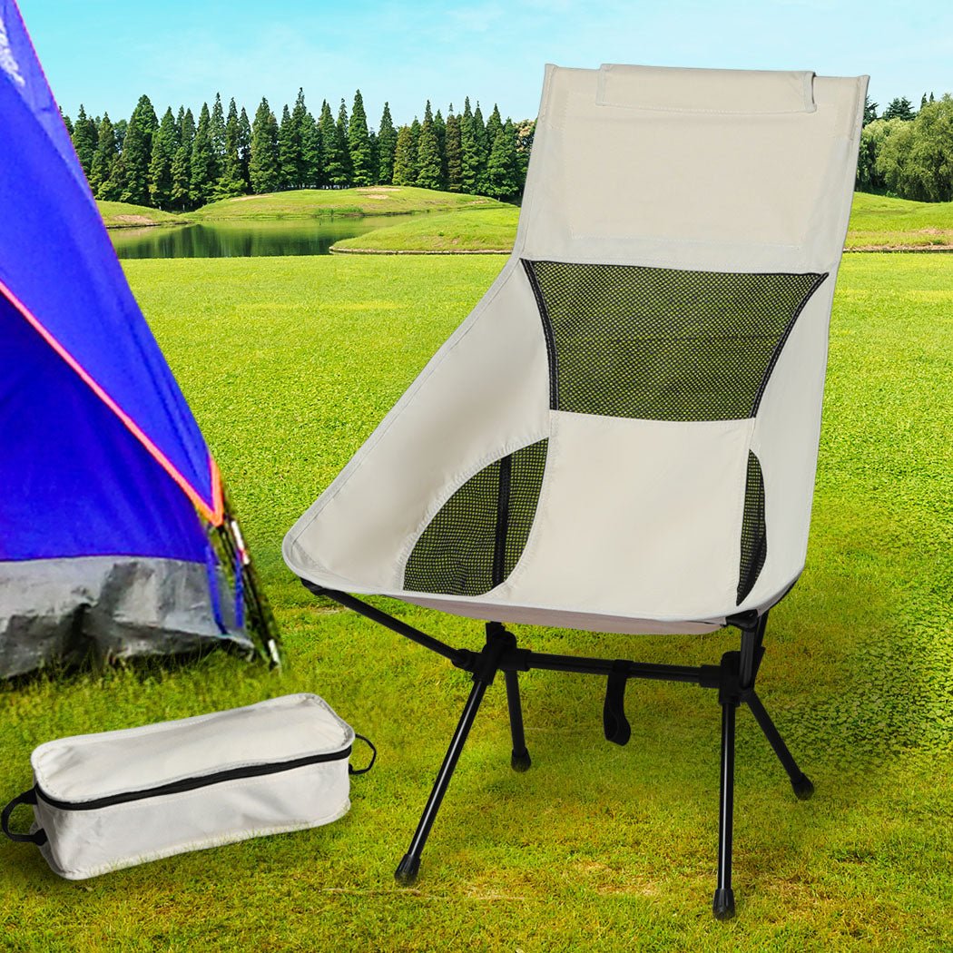 Large Folding Camping Chair Portable Outdoor - Beige - Rivercity House & Home Co. (ABN 18 642 972 209) - Affordable Modern Furniture Australia