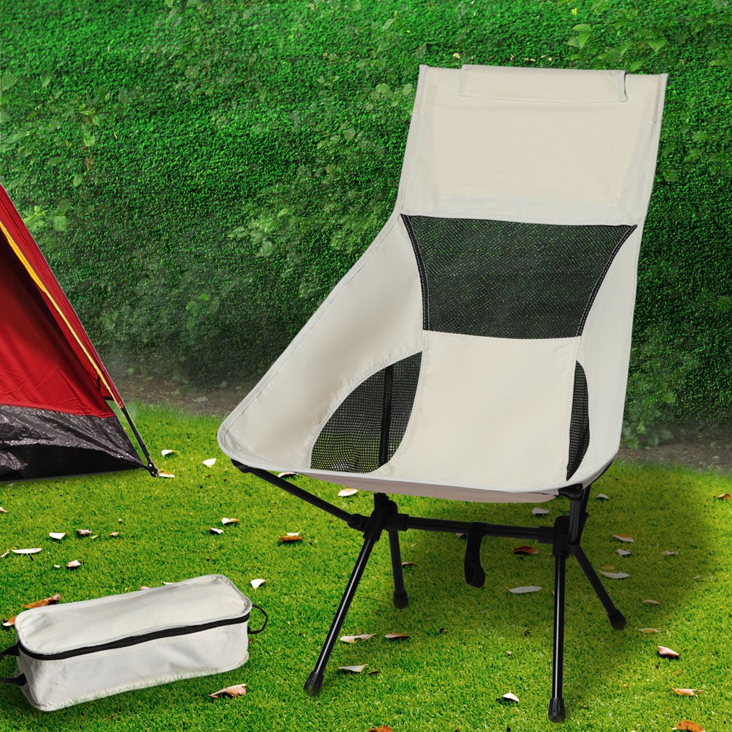 Large Folding Camping Chair Portable Outdoor - Beige - Rivercity House & Home Co. (ABN 18 642 972 209) - Affordable Modern Furniture Australia