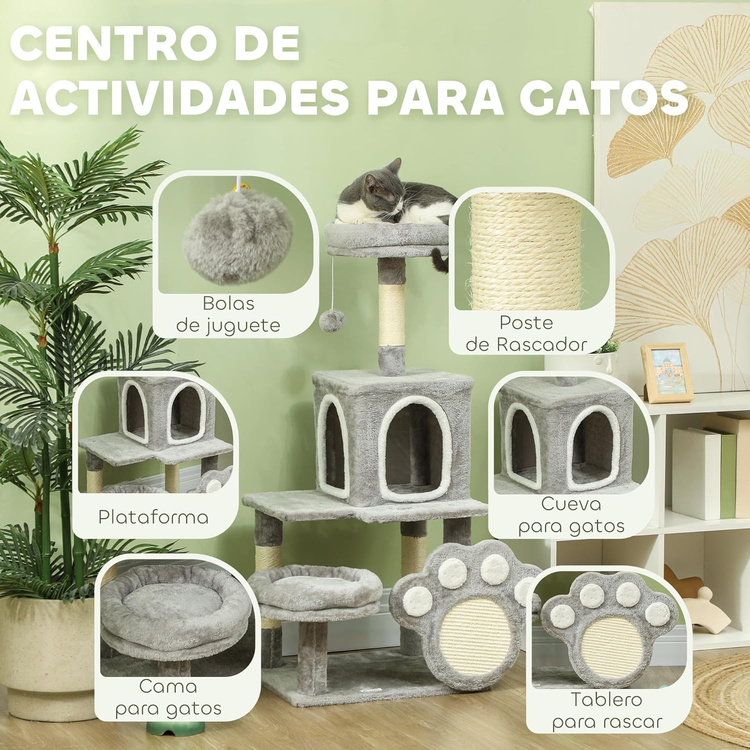 Large Indoor Cat Tree Tower with Plush Perch, Condo, Sisal Scratching Posts & Hanging Ball - Natural - Pet Care > Cat Supplies > Cat Scratching Posts - Rivercity House & Home Co. (ABN 18 642 972 209) - Affordable Modern Furniture Australia