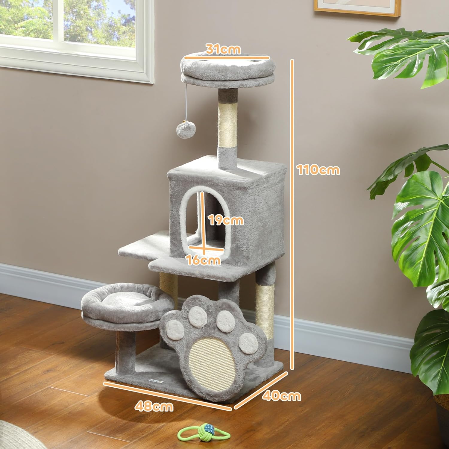 Large Indoor Cat Tree Tower with Plush Perch, Condo, Sisal Scratching Posts & Hanging Ball - Natural - Pet Care > Cat Supplies > Cat Scratching Posts - Rivercity House & Home Co. (ABN 18 642 972 209) - Affordable Modern Furniture Australia
