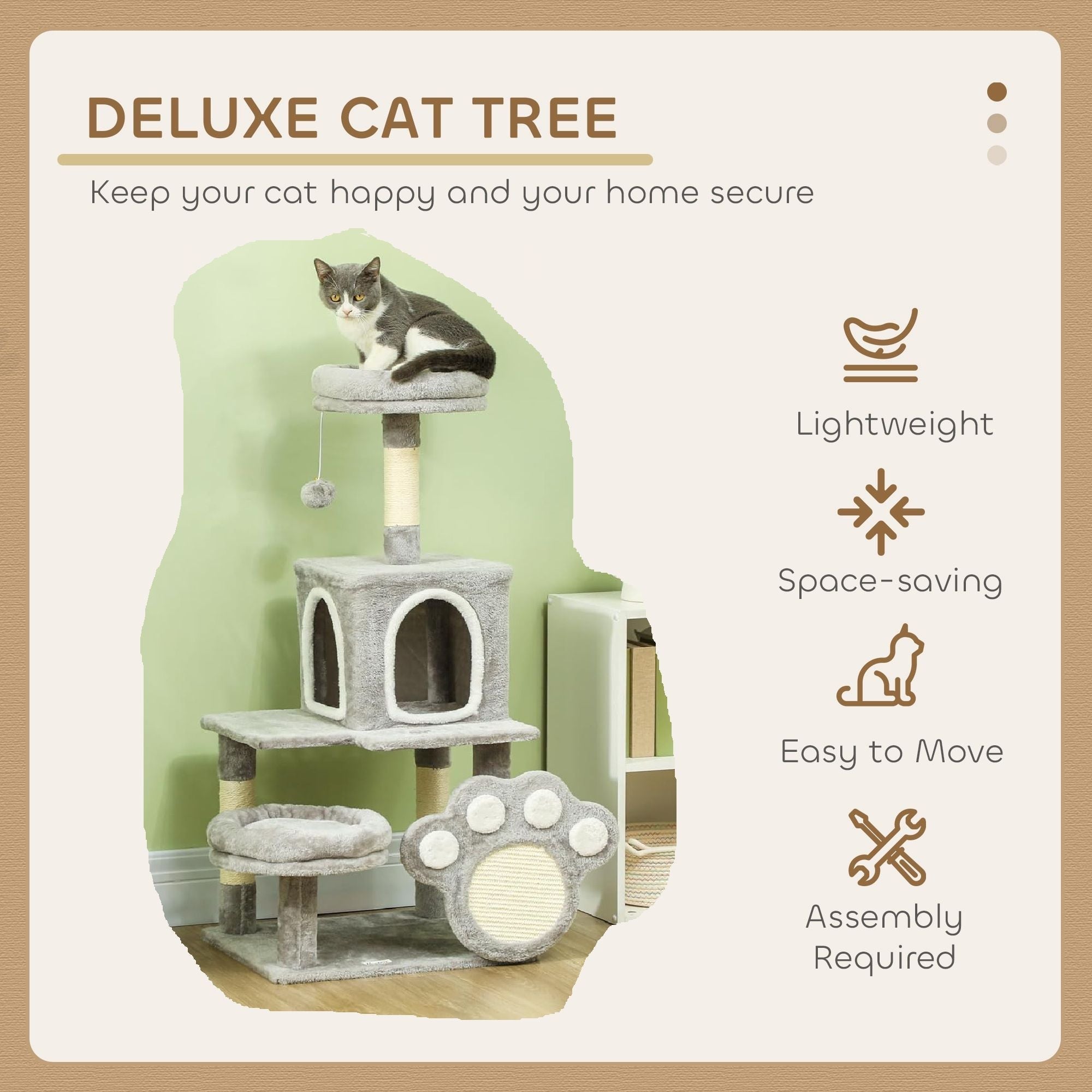 Large Indoor Cat Tree Tower with Plush Perch, Condo, Sisal Scratching Posts & Hanging Ball - Natural - Pet Care > Cat Supplies > Cat Scratching Posts - Rivercity House & Home Co. (ABN 18 642 972 209) - Affordable Modern Furniture Australia