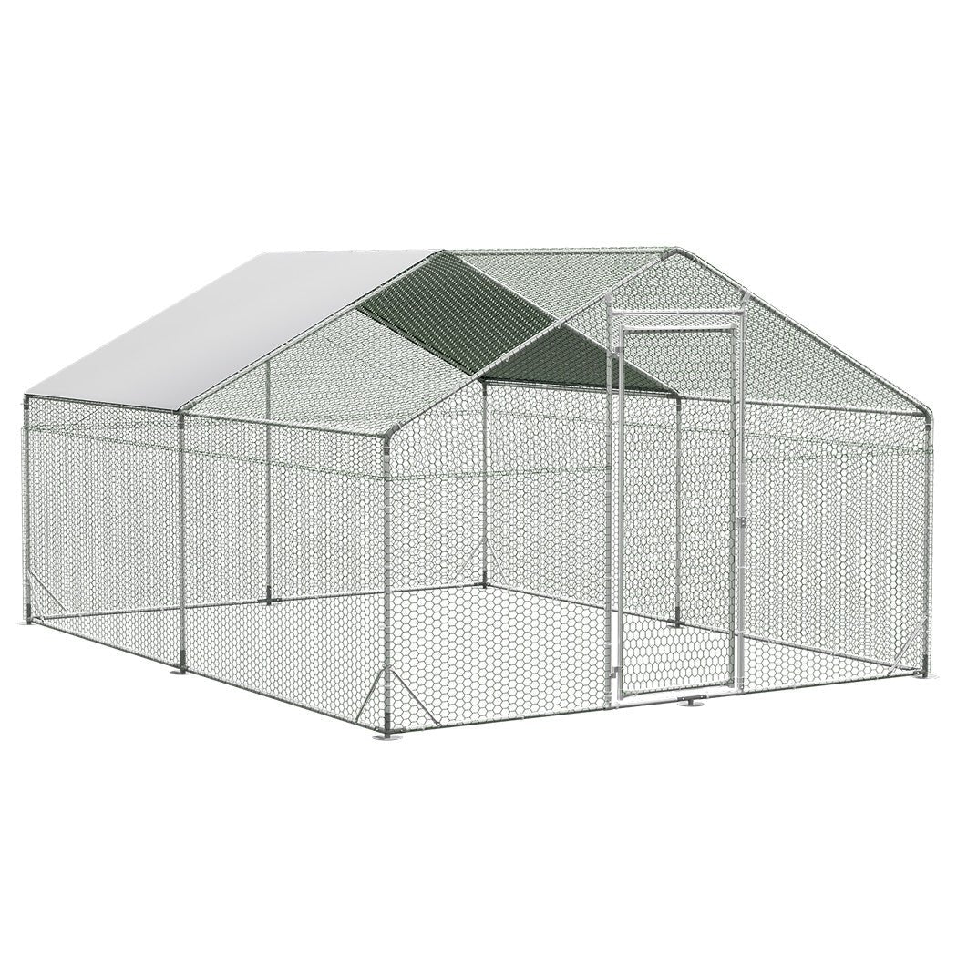 Large Metal Walk - in Chicken Coop Cage 400x300x194cm - Silver - Rivercity House & Home Co. (ABN 18 642 972 209) - Affordable Modern Furniture Australia