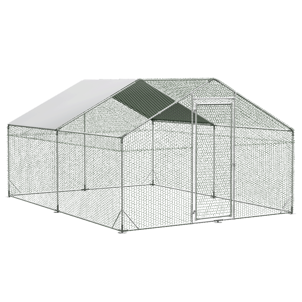 Large Metal Walk - in Chicken Coop Cage 400x300x194cm - Silver - Rivercity House & Home Co. (ABN 18 642 972 209) - Affordable Modern Furniture Australia