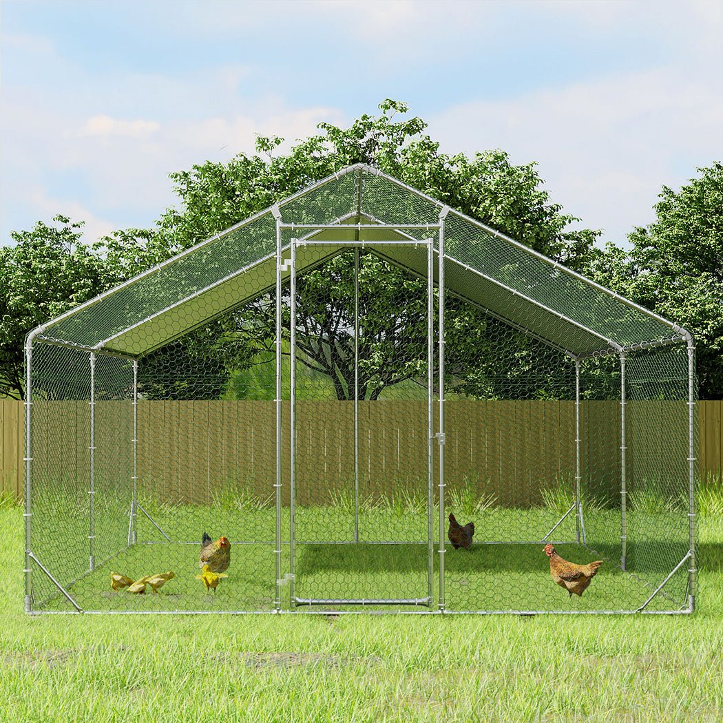Large Metal Walk - in Chicken Coop Cage 400x300x194cm - Silver - Rivercity House & Home Co. (ABN 18 642 972 209) - Affordable Modern Furniture Australia