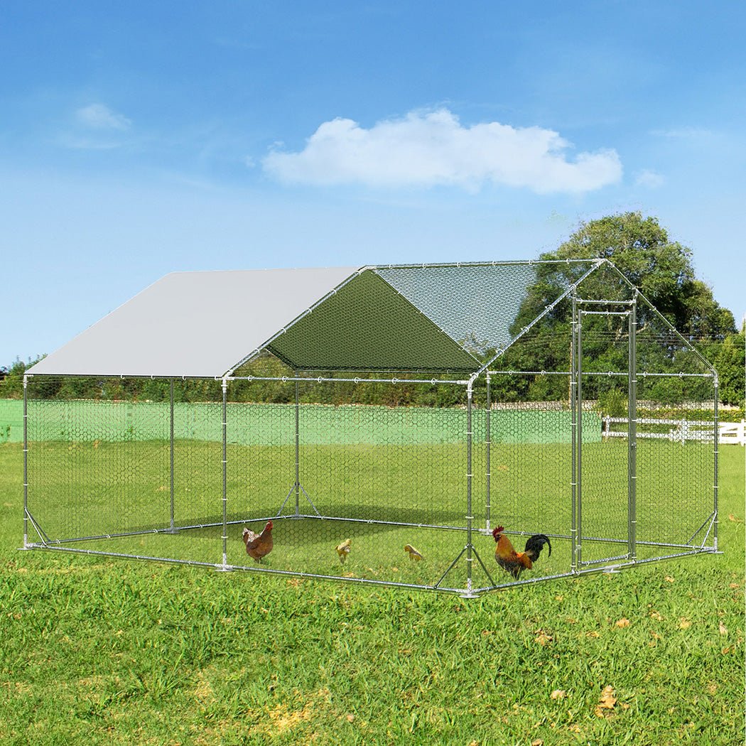 Large Metal Walk - in Chicken Coop Cage 400x300x194cm - Silver - Rivercity House & Home Co. (ABN 18 642 972 209) - Affordable Modern Furniture Australia