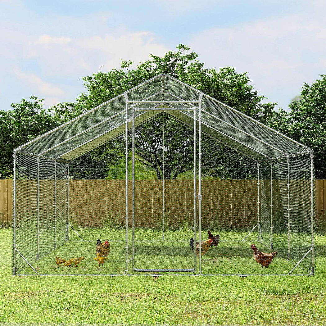 Large Metal Walk - in Chicken Coop Cage 600x300x194cm - Silver - Rivercity House & Home Co. (ABN 18 642 972 209) - Affordable Modern Furniture Australia