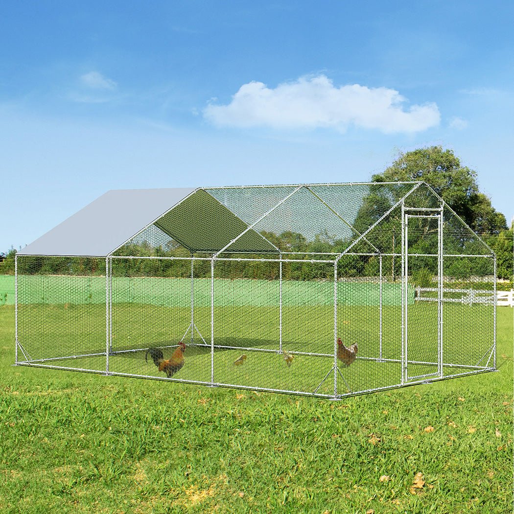 Large Metal Walk - in Chicken Coop Cage 600x300x194cm - Silver - Rivercity House & Home Co. (ABN 18 642 972 209) - Affordable Modern Furniture Australia