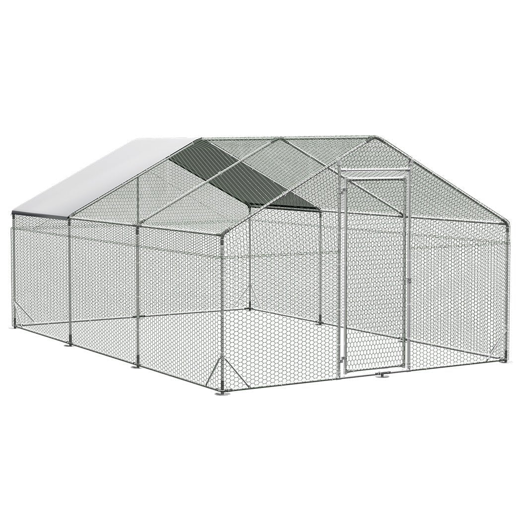 Large Metal Walk - in Chicken Coop Cage 600x300x194cm - Silver - Rivercity House & Home Co. (ABN 18 642 972 209) - Affordable Modern Furniture Australia