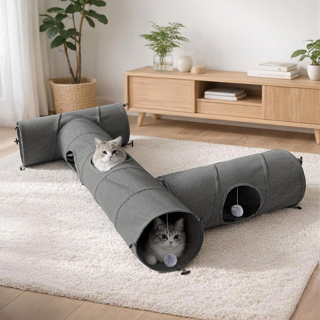 Large Modular Foldable Cat Tunnels 3 - Pcs Linen Tube Toys - Grey - Rivercity House & Home Co. (ABN 18 642 972 209) - Affordable Modern Furniture Australia