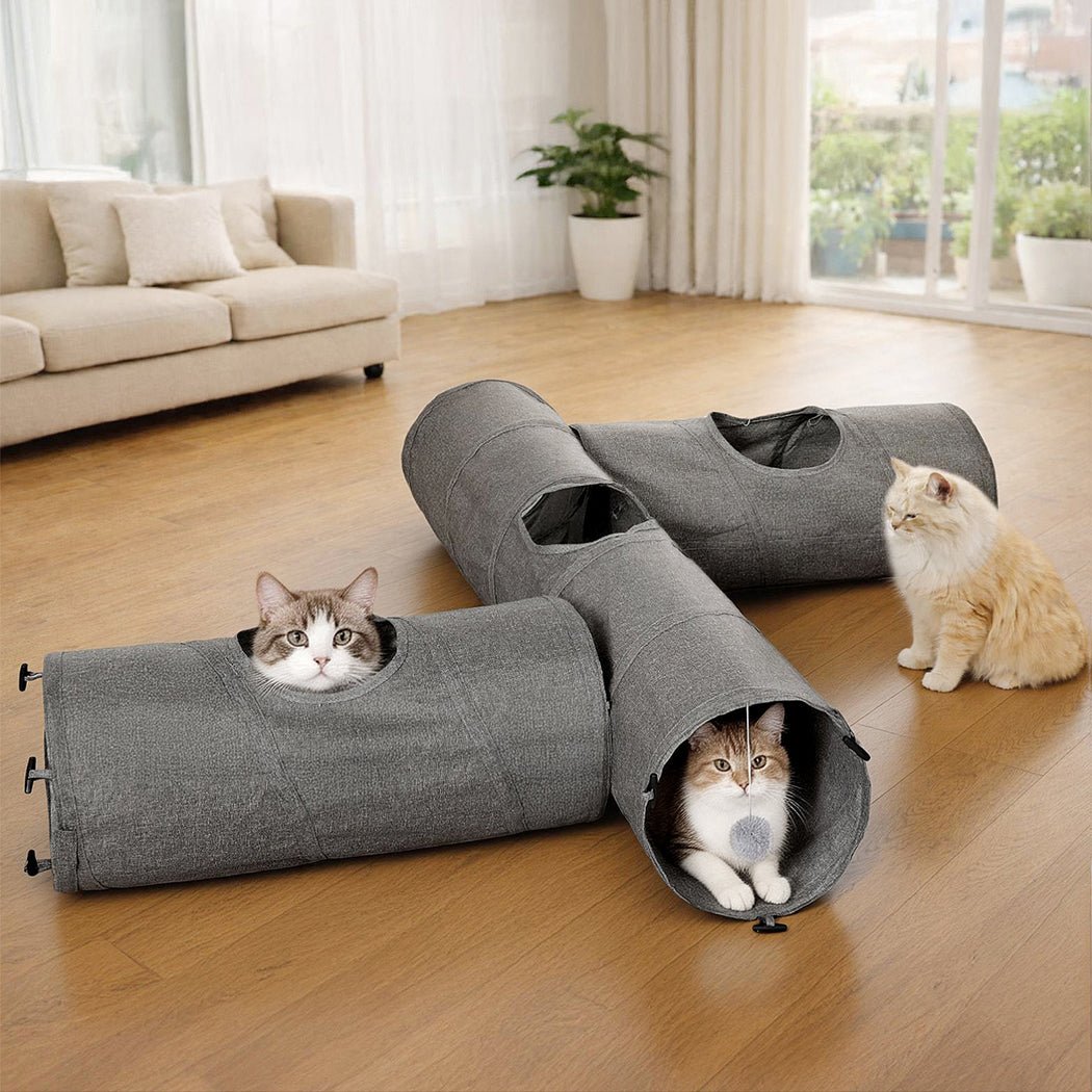 Large Modular Foldable Cat Tunnels 3 - Pcs Linen Tube Toys - Grey - Rivercity House & Home Co. (ABN 18 642 972 209) - Affordable Modern Furniture Australia