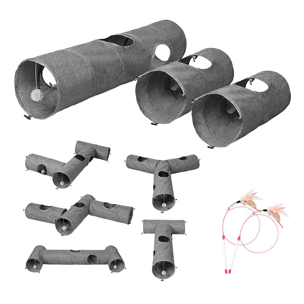 Large Modular Foldable Cat Tunnels 3 - Pcs Linen Tube Toys - Grey - Rivercity House & Home Co. (ABN 18 642 972 209) - Affordable Modern Furniture Australia