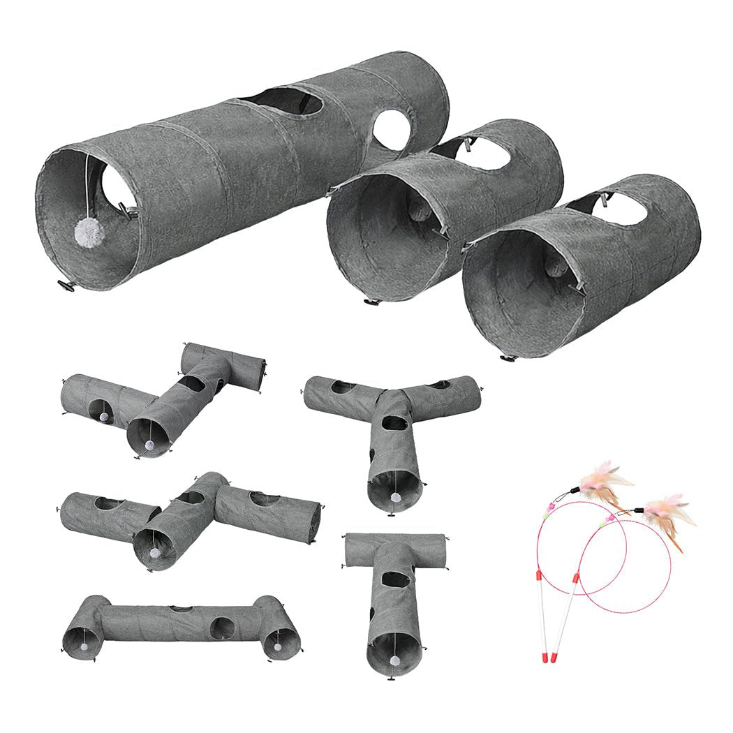 Large Modular Foldable Cat Tunnels 3 - Pcs Linen Tube Toys - Grey - Rivercity House & Home Co. (ABN 18 642 972 209) - Affordable Modern Furniture Australia
