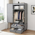 Large Portable Clothes Wardrobe with Magnetic Door and Drawers - Grey