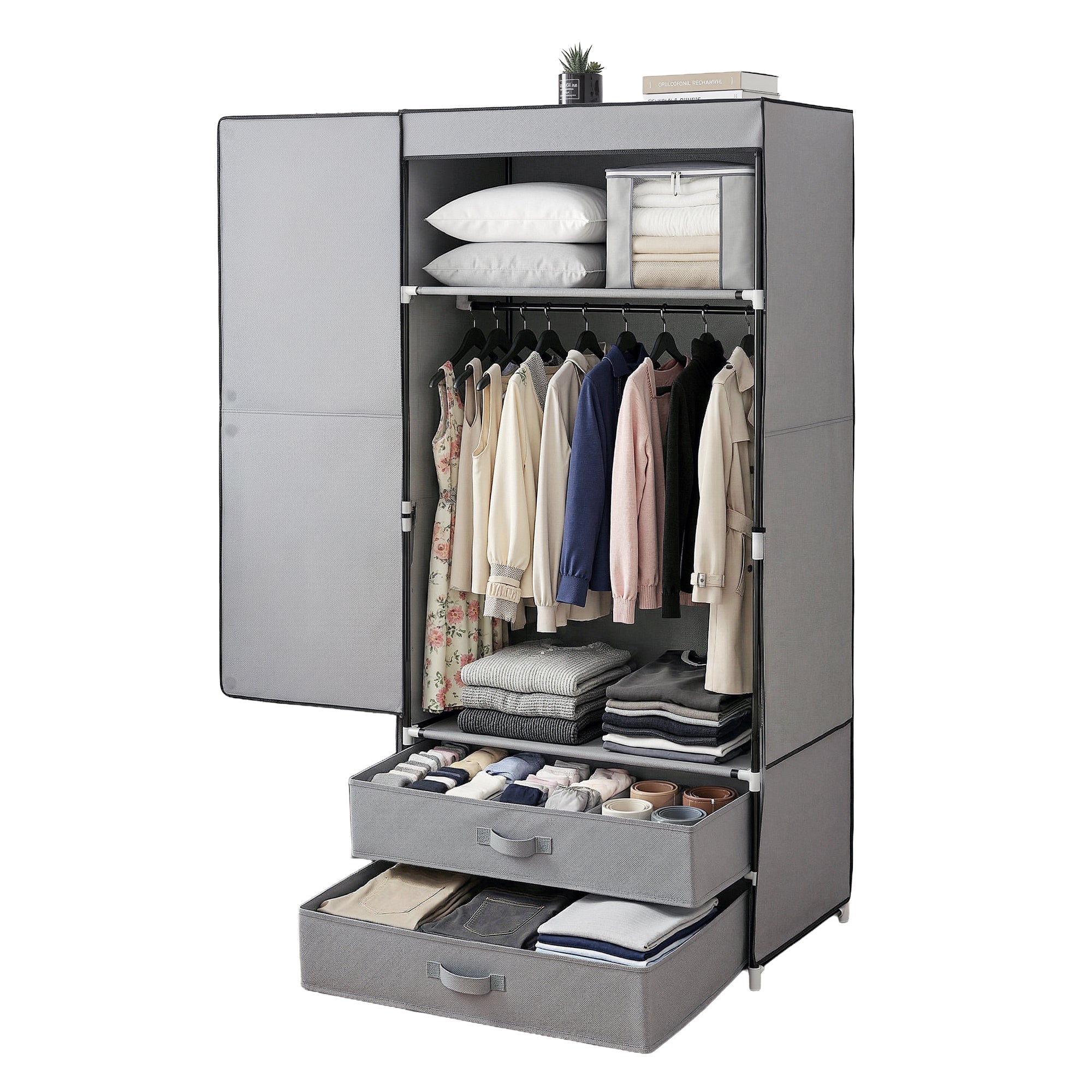Large Portable Clothes Closet Wardrobe with Magnetic Door Grey - Home & Garden > Storage > Clothing & Wardrobe Storage - Rivercity House & Home Co. (ABN 18 642 972 209) - Affordable Modern Furniture Australia