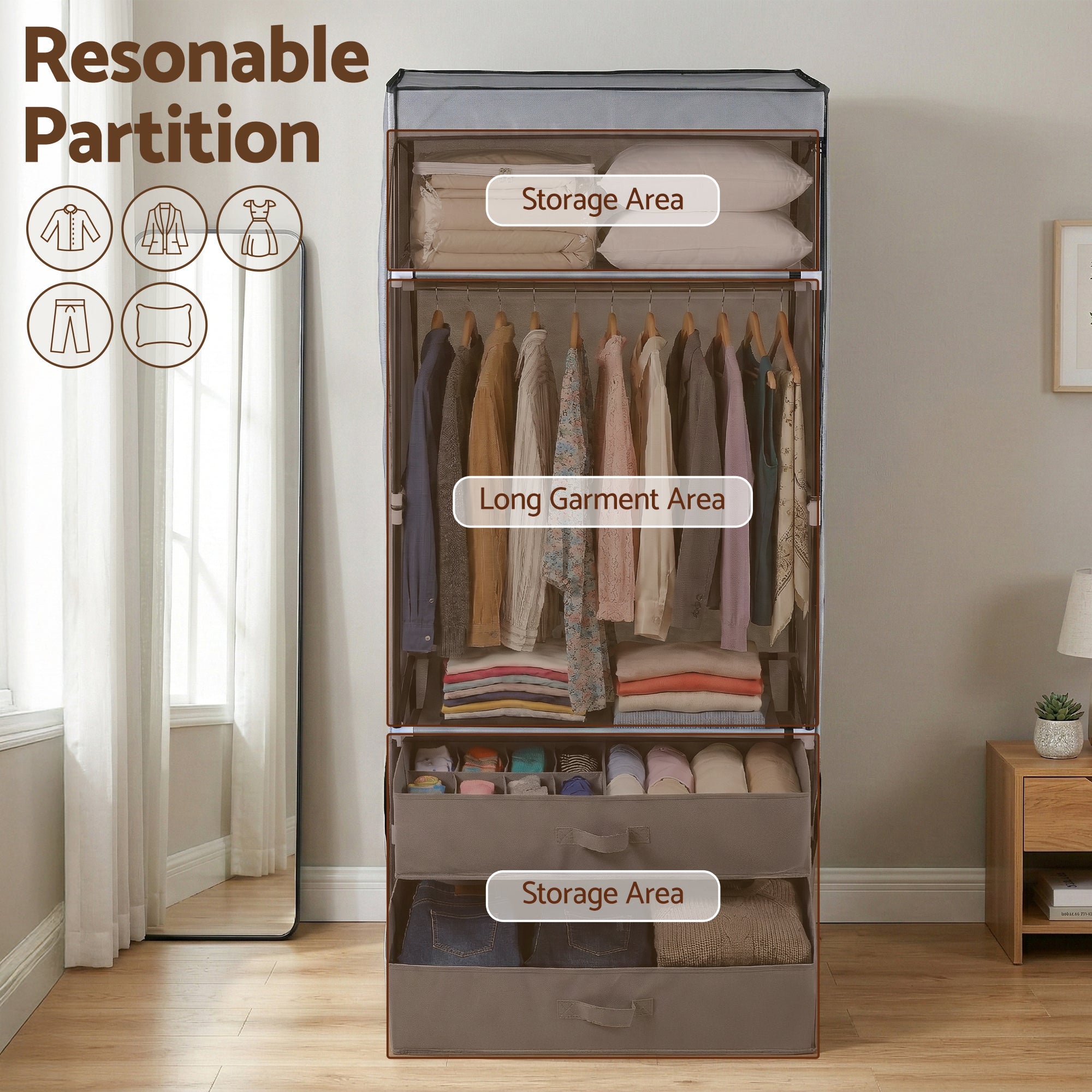 Large Portable Clothes Closet Wardrobe with Magnetic Door Grey - Home & Garden > Storage > Clothing & Wardrobe Storage - Rivercity House & Home Co. (ABN 18 642 972 209) - Affordable Modern Furniture Australia