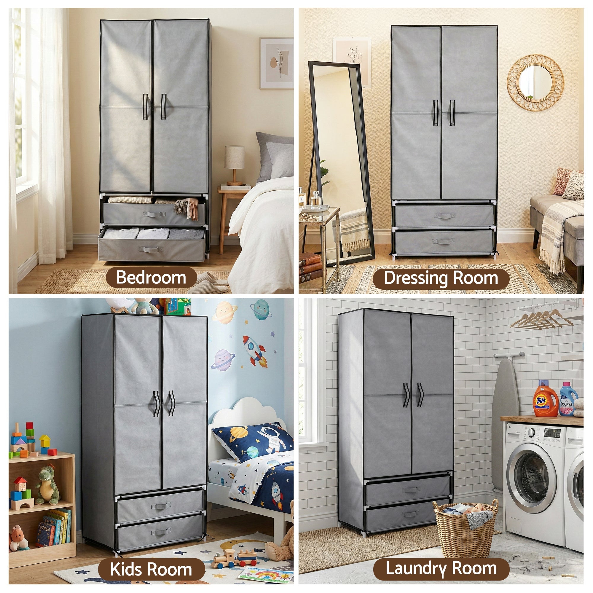 Large Portable Clothes Closet Wardrobe with Magnetic Door Grey - Home & Garden > Storage > Clothing & Wardrobe Storage - Rivercity House & Home Co. (ABN 18 642 972 209) - Affordable Modern Furniture Australia