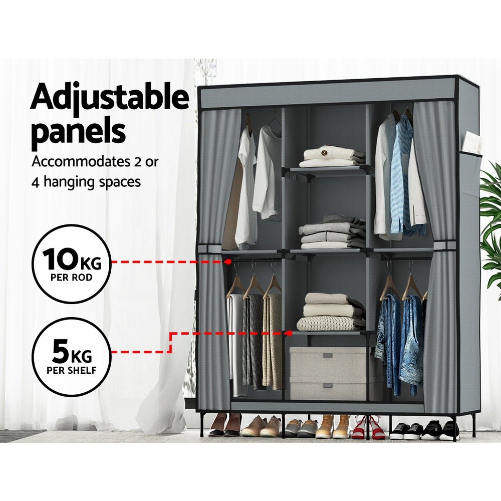 Large Portable Clothes Closet Wardrobe with Shelf Grey - Home & Garden > Storage > Clothing & Wardrobe Storage - Rivercity House & Home Co. (ABN 18 642 972 209) - Affordable Modern Furniture Australia