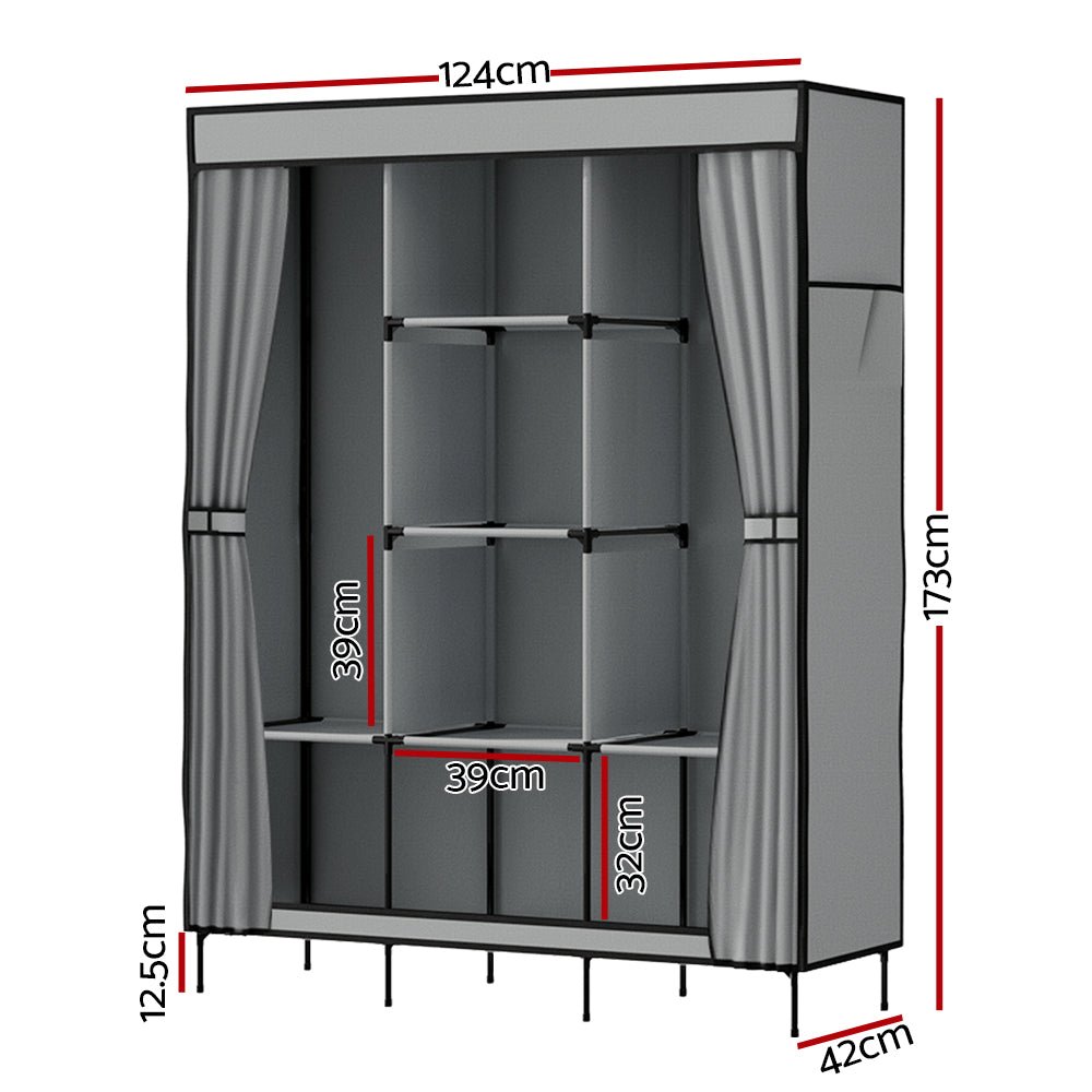 Large Portable Clothes Closet Wardrobe with Shelf Grey - Home & Garden > Storage > Clothing & Wardrobe Storage - Rivercity House & Home Co. (ABN 18 642 972 209) - Affordable Modern Furniture Australia