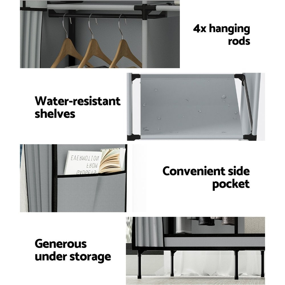 Large Portable Clothes Closet Wardrobe with Shelf Grey - Home & Garden > Storage > Clothing & Wardrobe Storage - Rivercity House & Home Co. (ABN 18 642 972 209) - Affordable Modern Furniture Australia