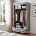 Large Portable Clothes Wardrobe with Tiebacks and Drawers - Grey