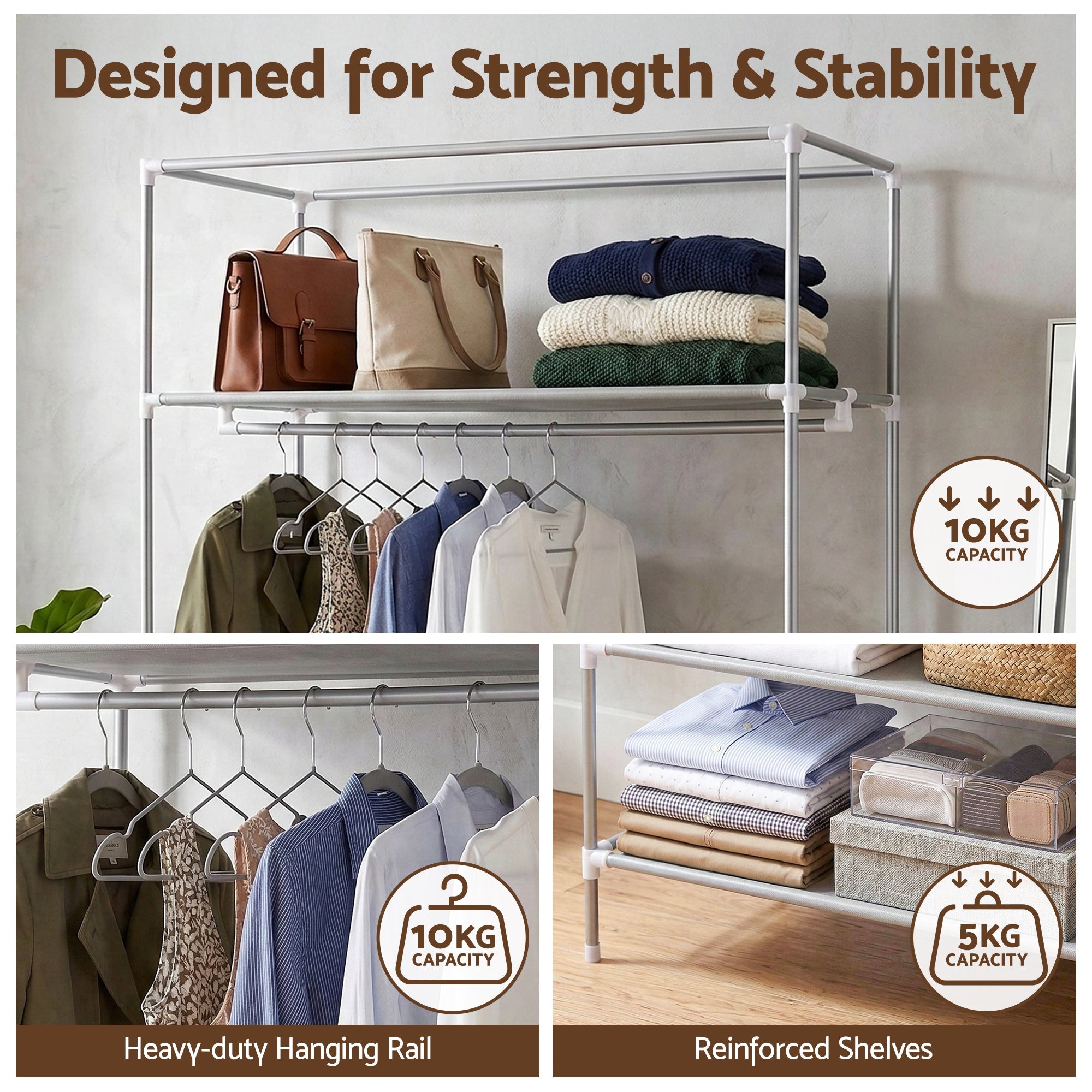 Large Portable Clothes Closet Wardrobe with Tiebacks Grey - Home & Garden > Storage > Clothing & Wardrobe Storage - Rivercity House & Home Co. (ABN 18 642 972 209) - Affordable Modern Furniture Australia