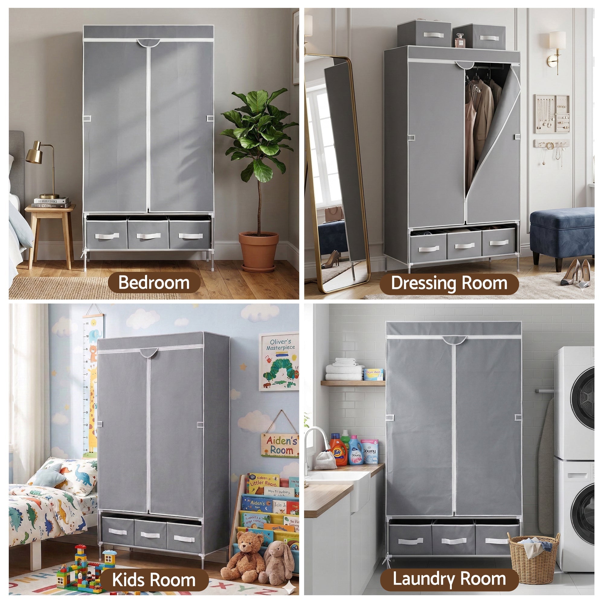 Large Portable Clothes Closet Wardrobe with Tiebacks Grey - Home & Garden > Storage > Clothing & Wardrobe Storage - Rivercity House & Home Co. (ABN 18 642 972 209) - Affordable Modern Furniture Australia